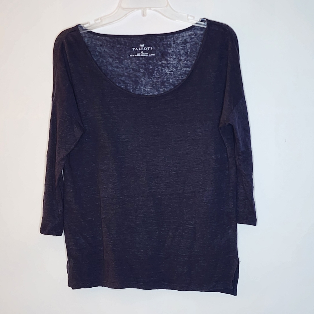Linen Navy Scoop Neck Pullover XS